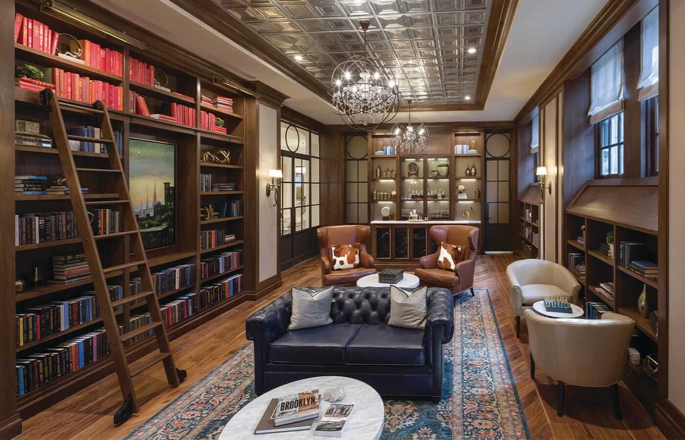 A look at the library and wine bar on-site at the Watermark at Brooklyn Heights