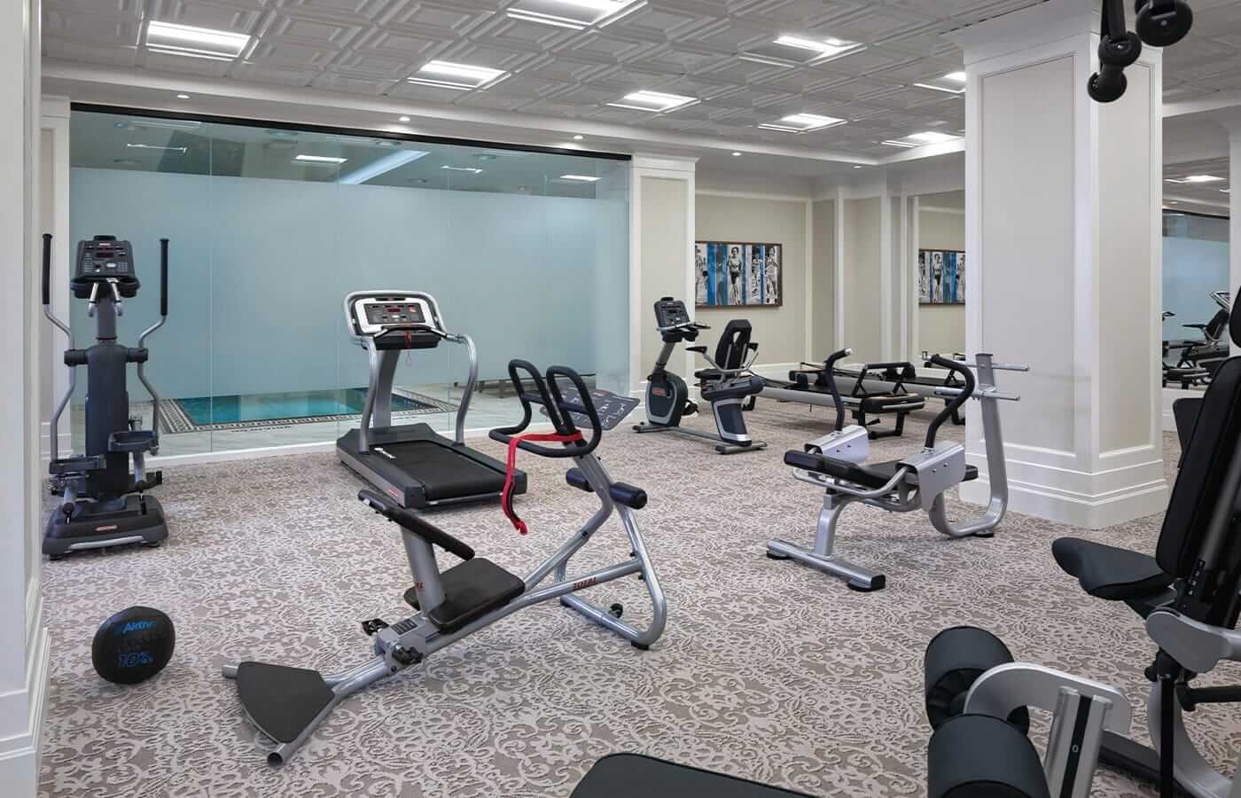The on-site fitness centre features a variety of cardio equipments and free weights available for staff to use either on their own or with a personal trainer