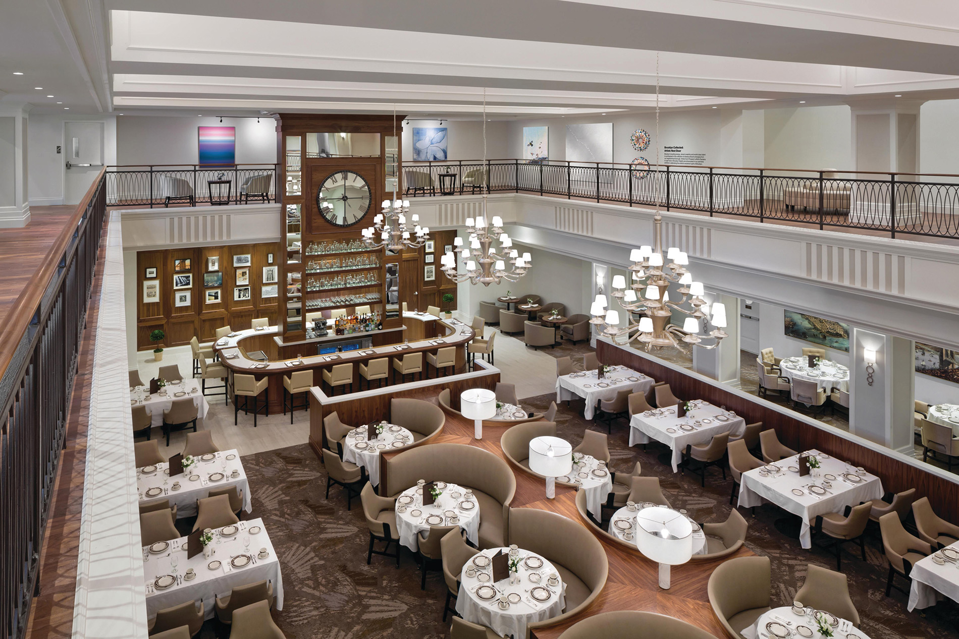 The W room dining area as seen from an open terrace above at the Watermark at Brooklyn Heights