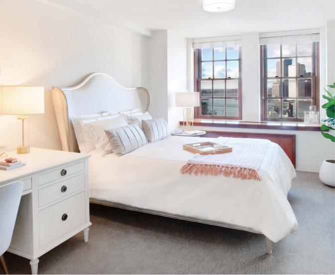 Bedroom with view of New York skyline