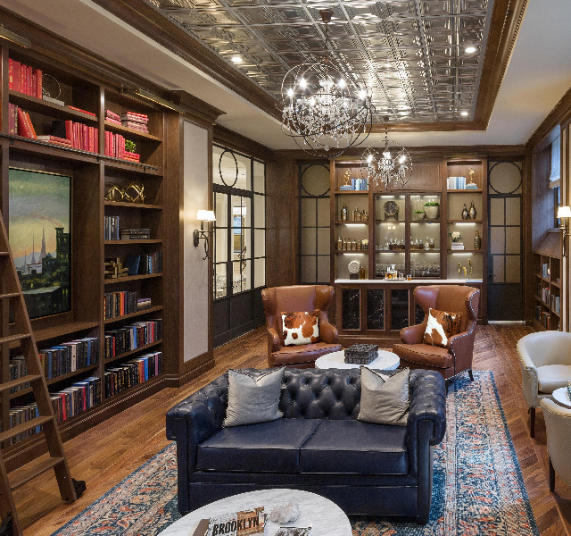 Library and wine bar at the Watermark at Brooklyn Heights