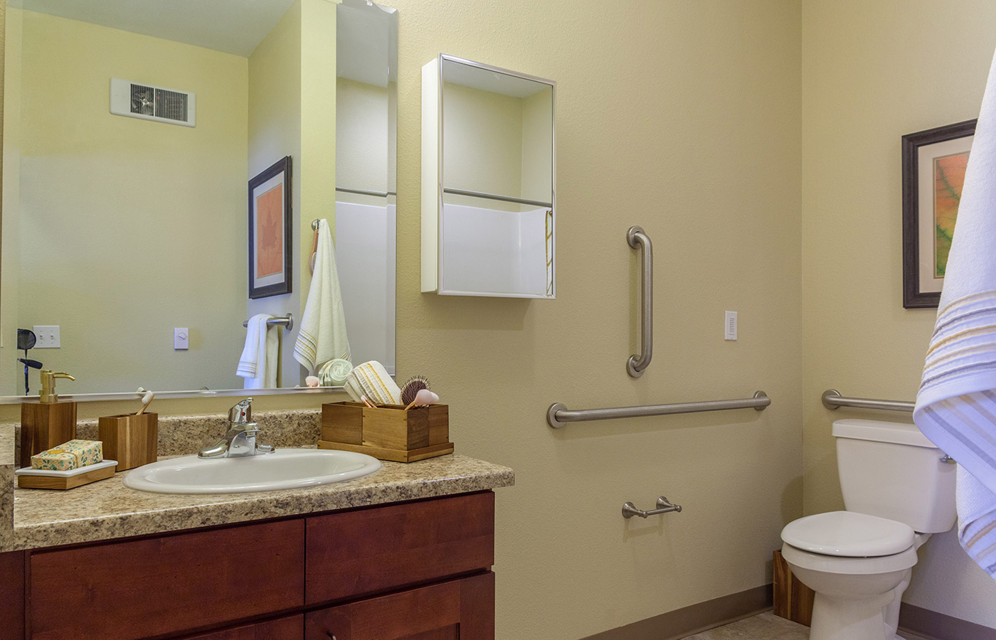 A shot of the bathroom inside one of the apartment