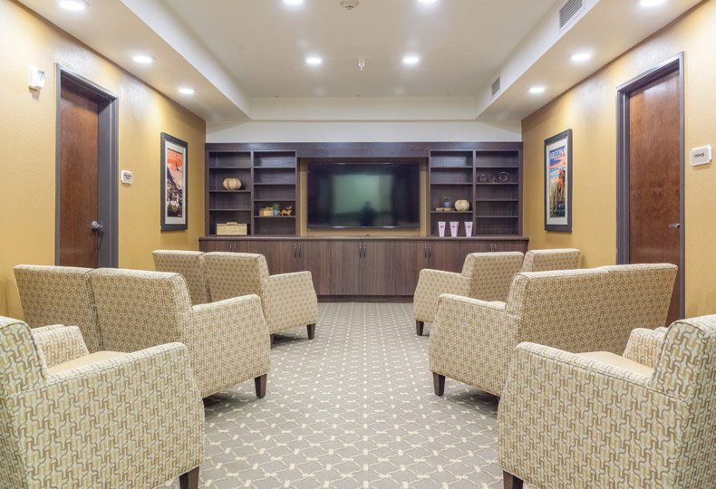 A forward shot of the theater room