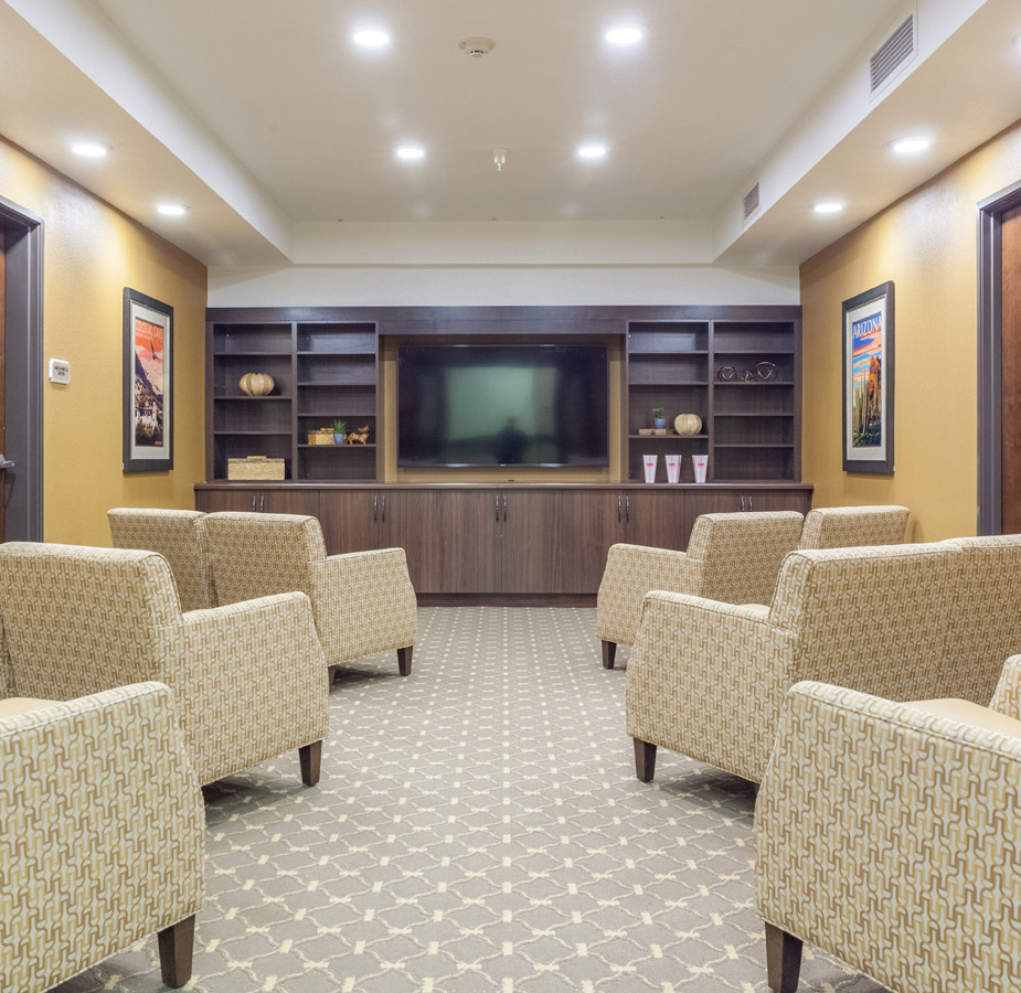 A forward shot of the theater room