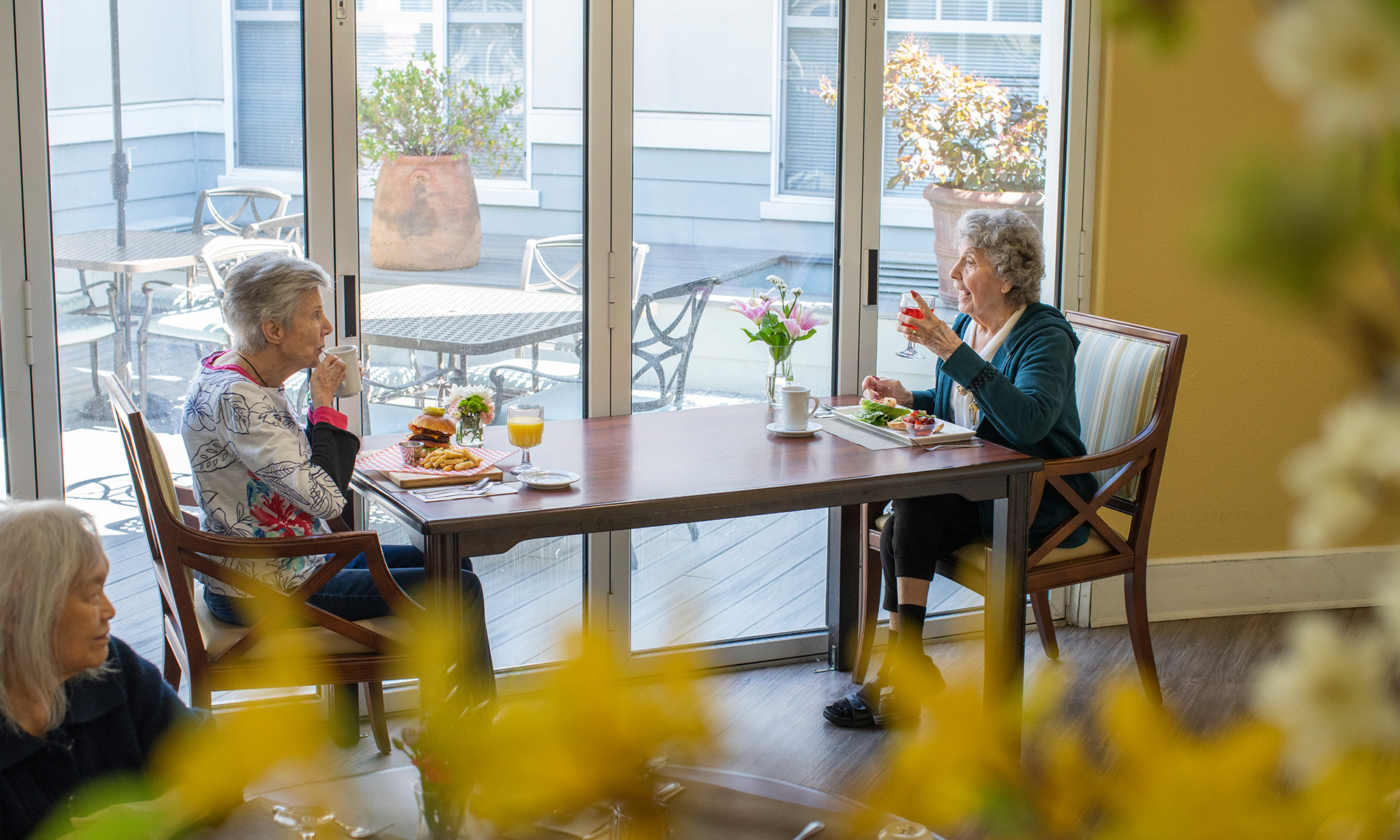 Old Ladies discussing at a table
