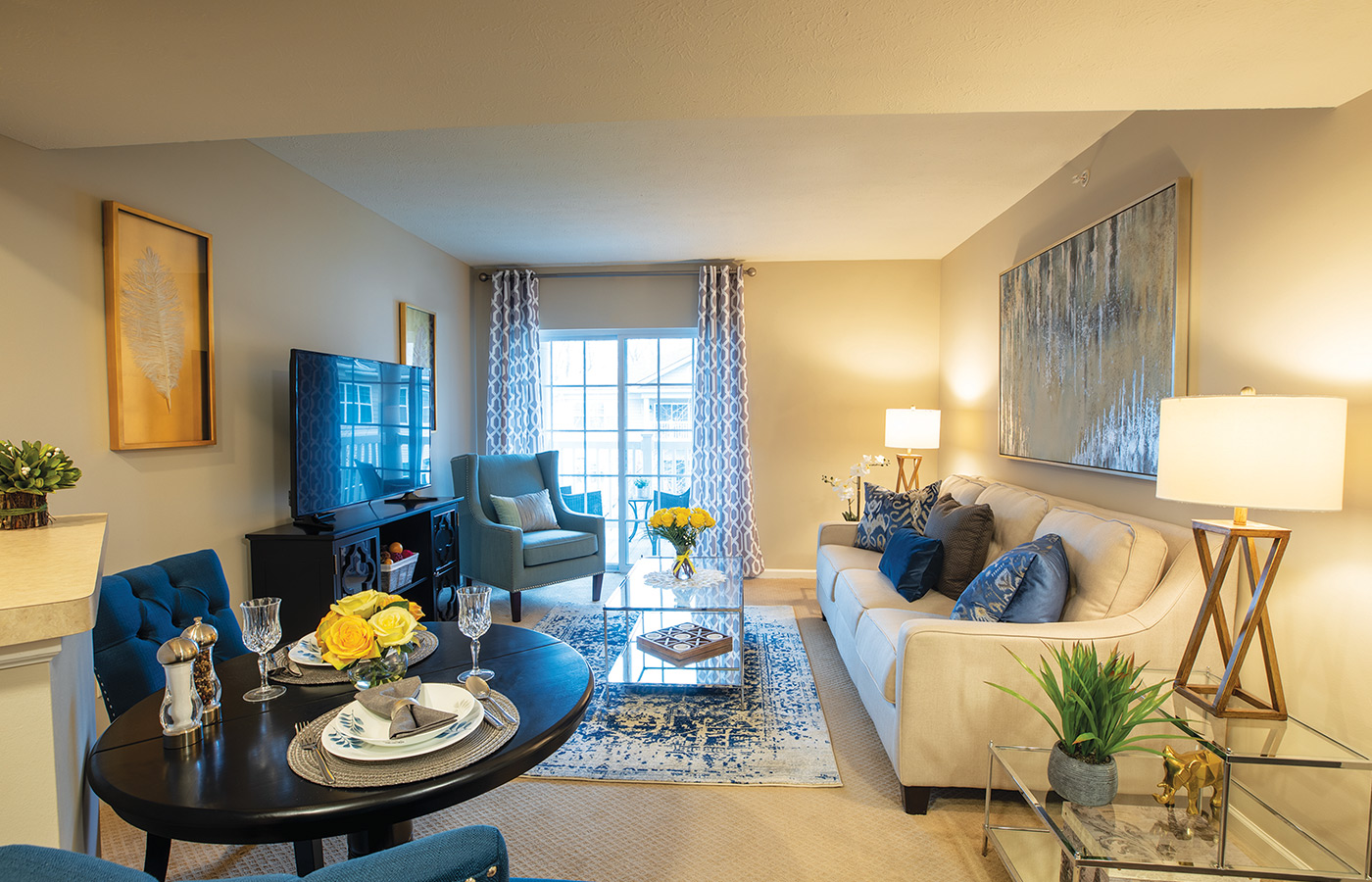 A fully furnished living room.