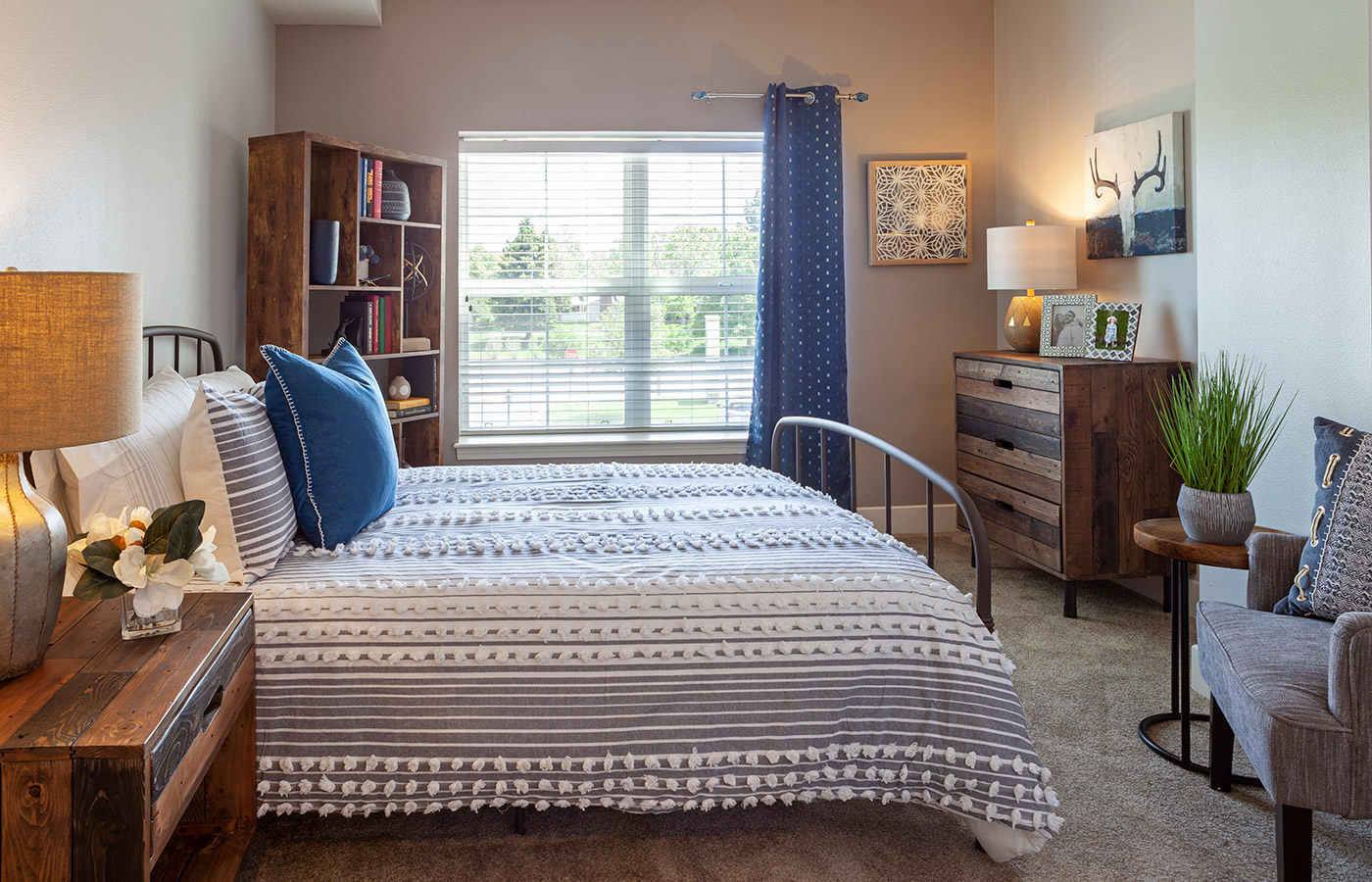 Bright bedroom with twin bed and large window