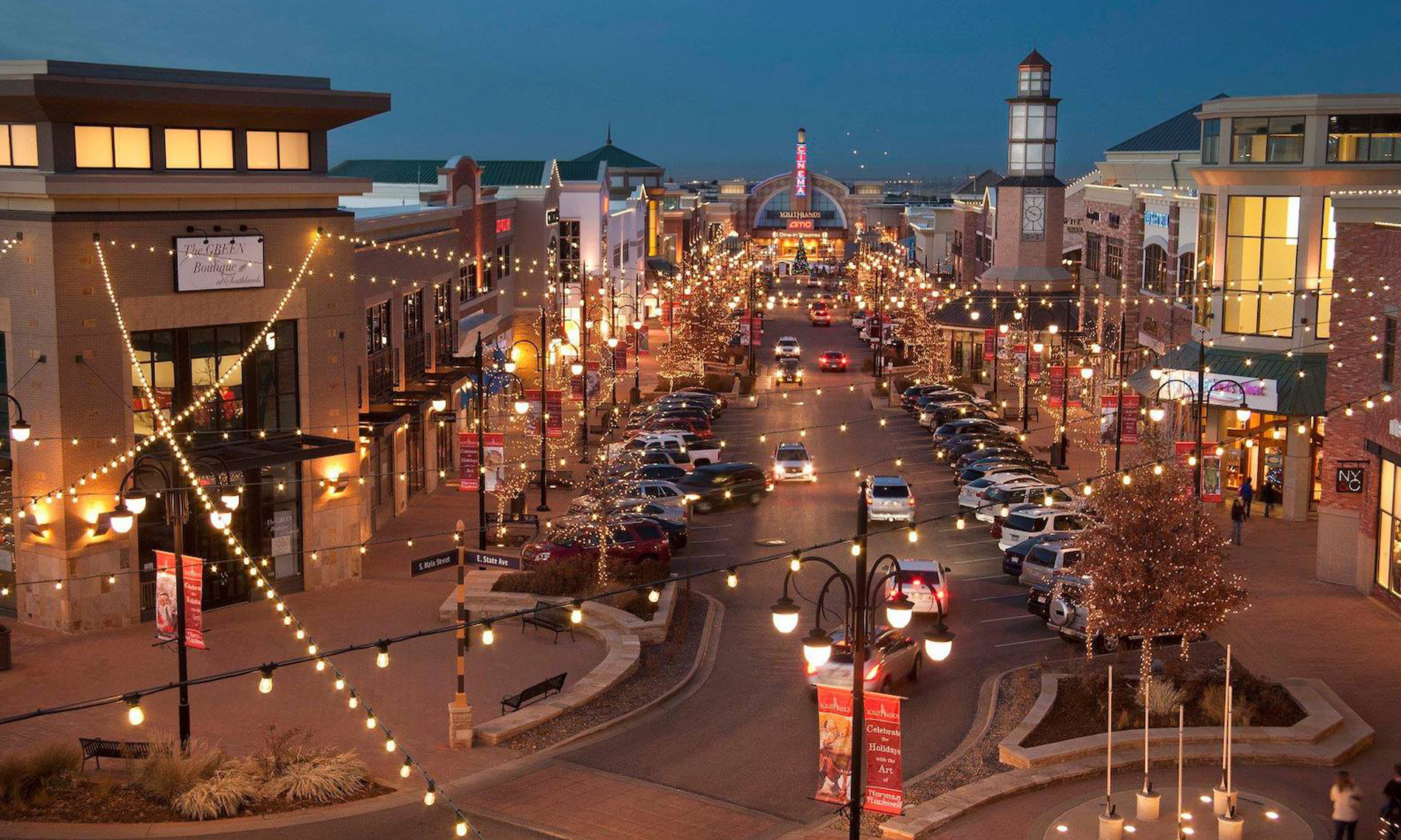the Aurora neighborhood at dusk