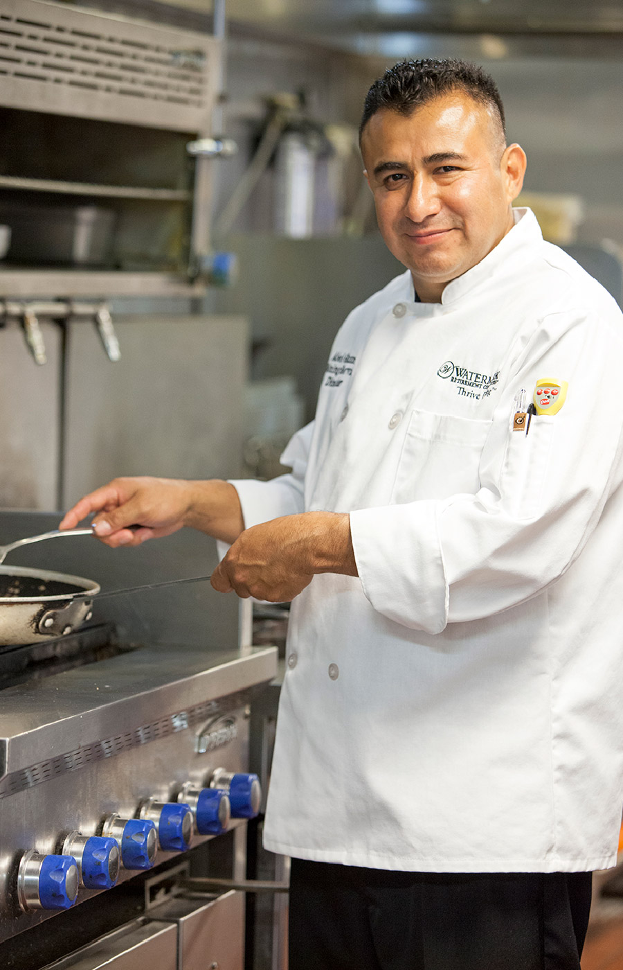 The chef cook at the residence in he's kitchen