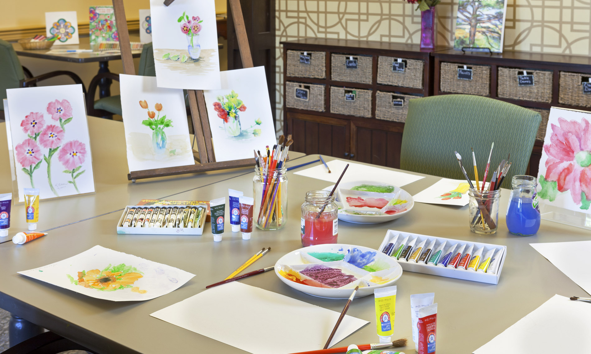 Art supply and some completed painting 