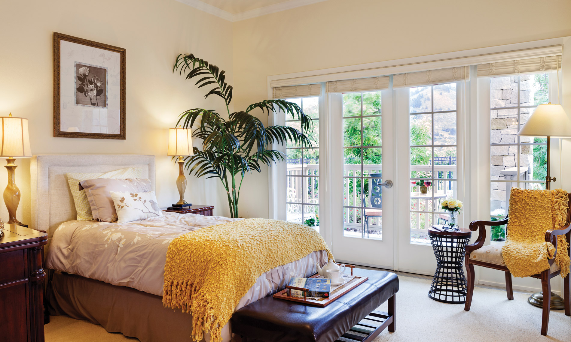 Beautifully decorated Bedroom with large window