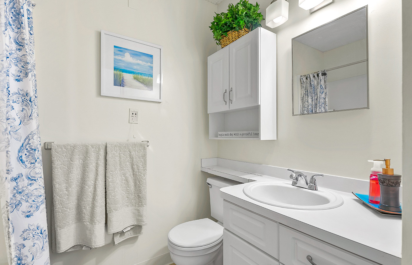 view of the washroom and shower in the apartment