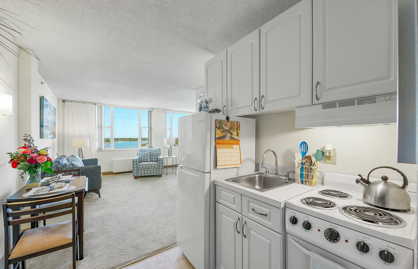 View of the kitchen including oven and sink of the apartment