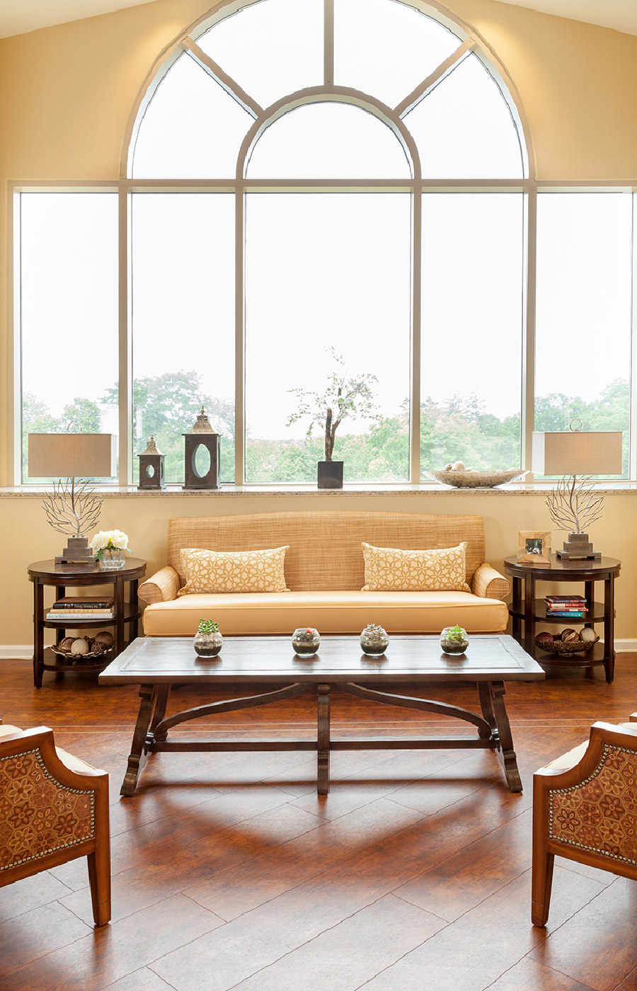 Hall with big and bright window and couch
