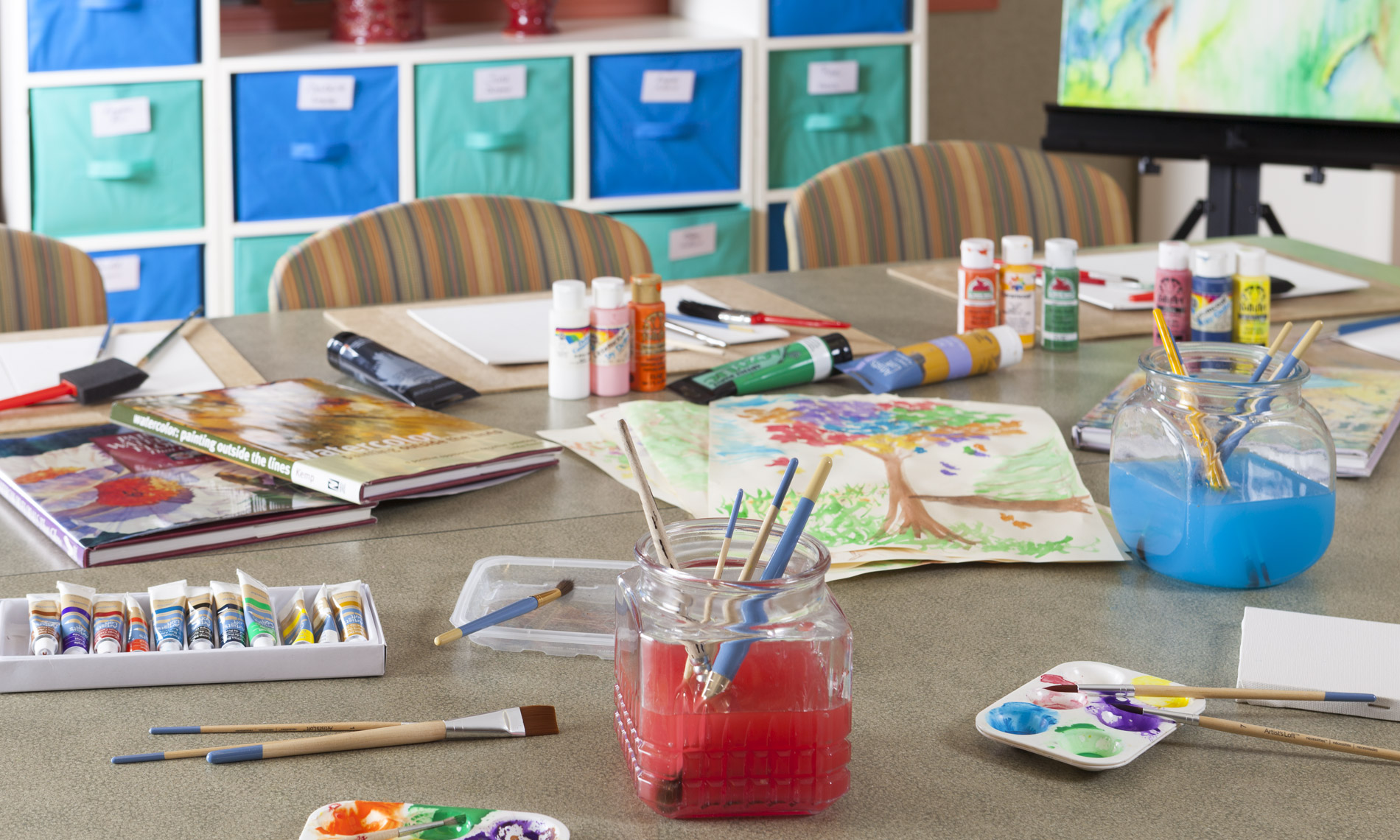 Art supply lay out on table