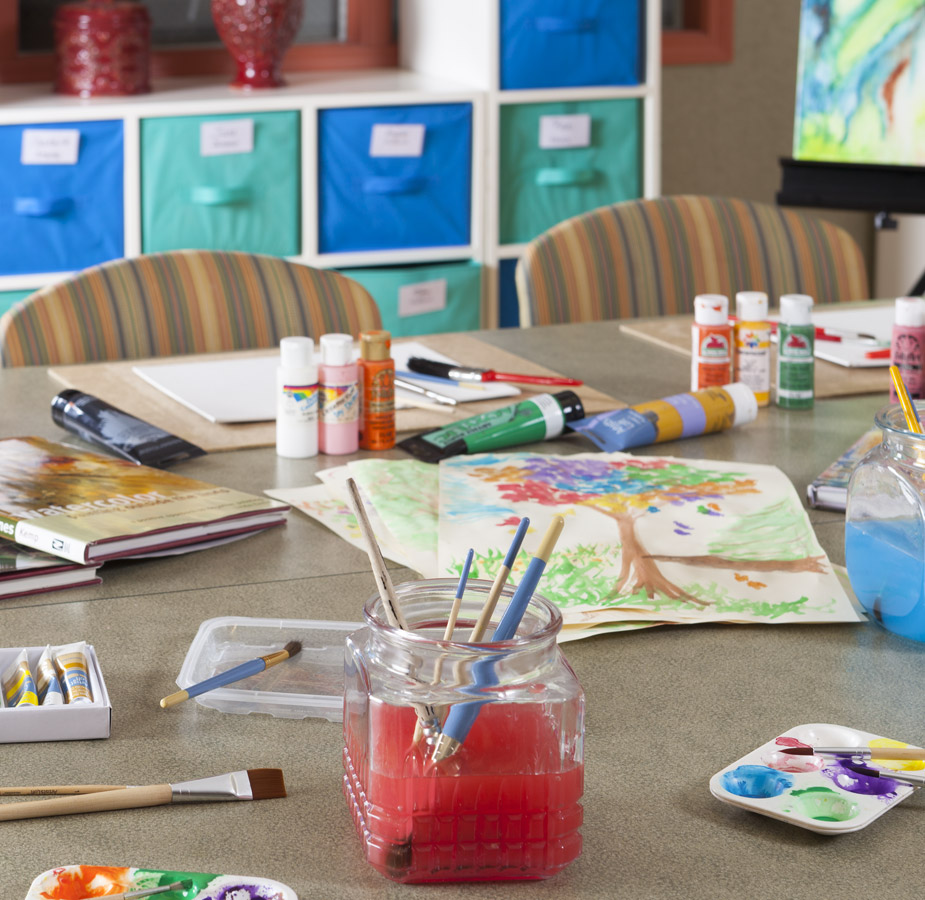 Art supply lay out on table