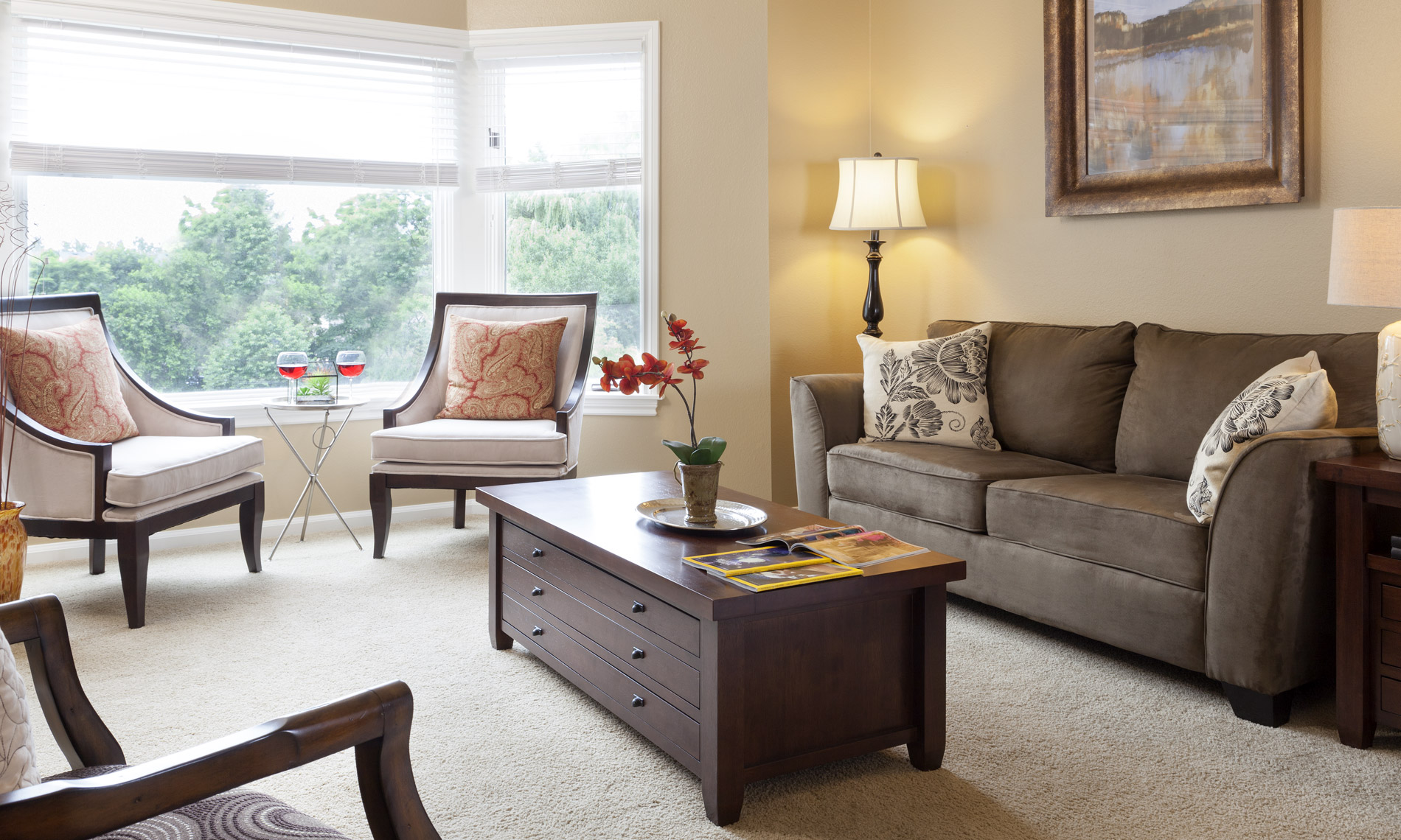 Living room with a couch and chairs