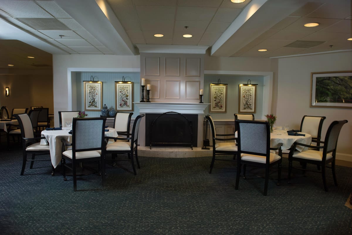 Join friends for a fun evening meal by the fireplace.