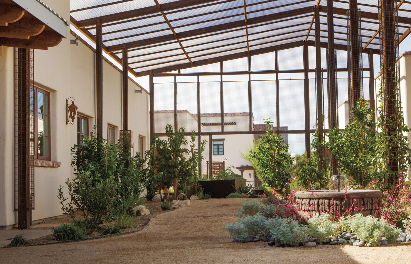 A greenhouse space available to residents at The Hacienda at the River
