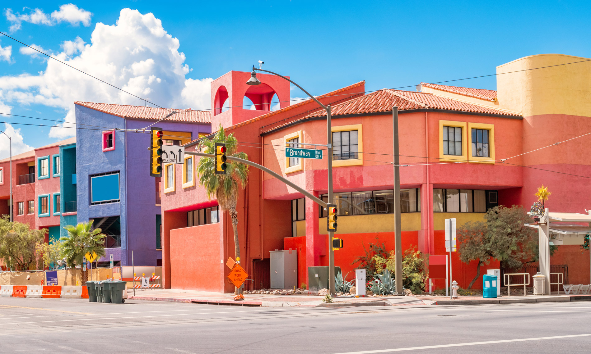 A colorful building on a street of Tucson, AZ