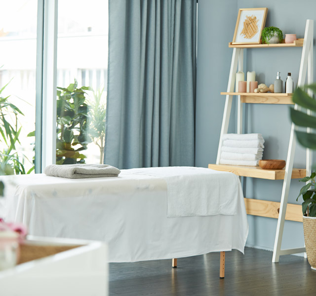 A massage table set-up in the spa at The Hacienda at the Rivers