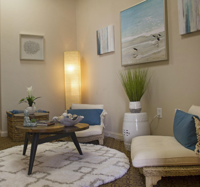 The waiting room at Indulge Salon and Spa at The Hacienda at the Rivers