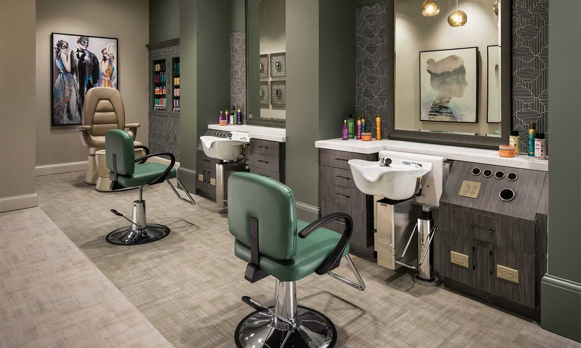 Salon chairs found in the on-site salon at the Preston at the Park Cities