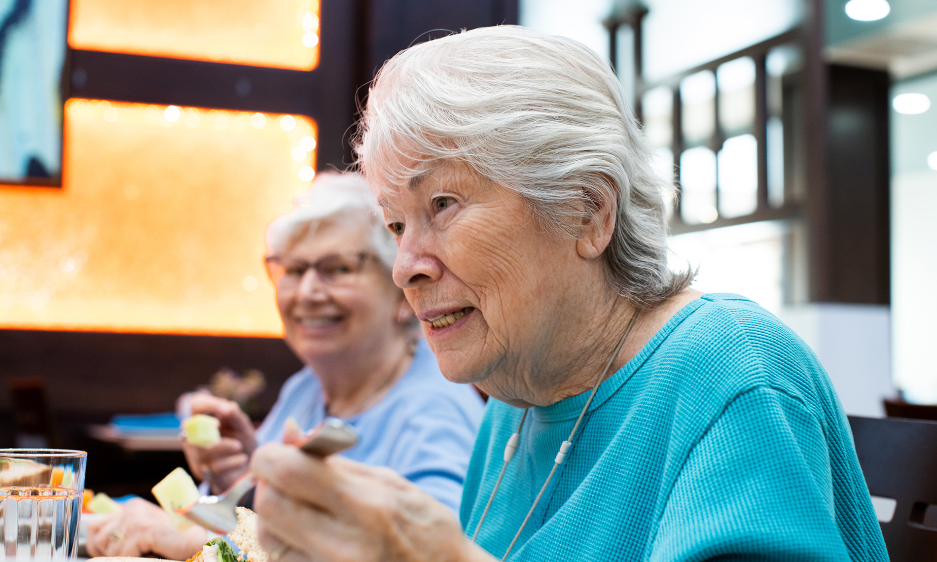 Two residents enjoying a meal