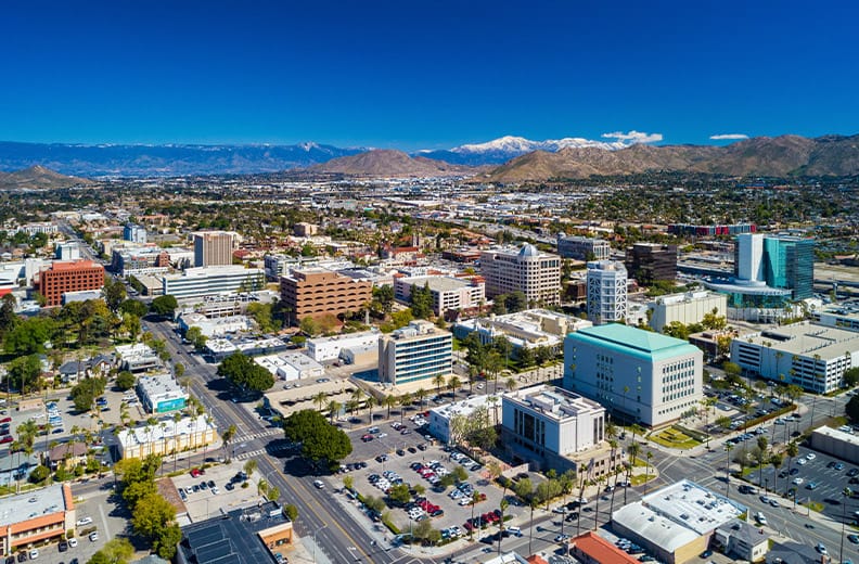 An aerial view of downtown Riverside, Ca