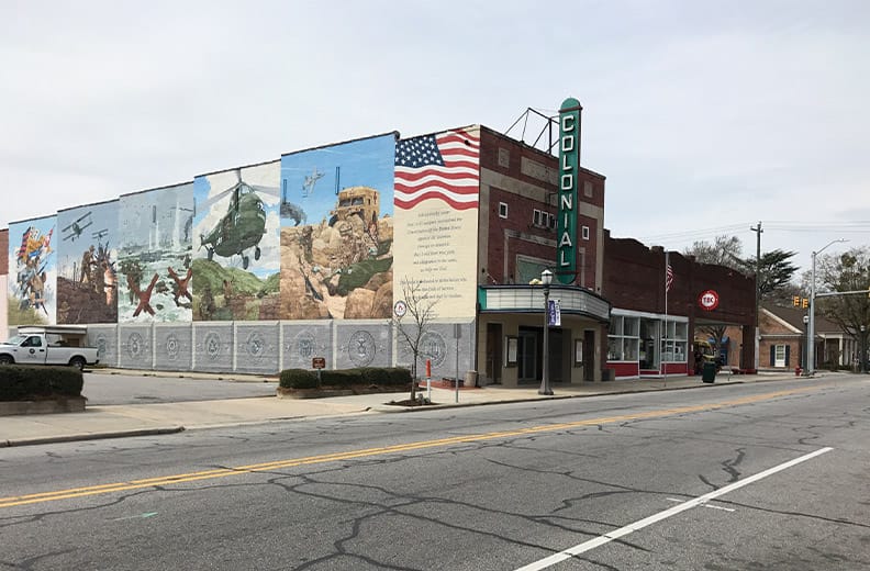 Painted mural and local theater in Tarboro, NC