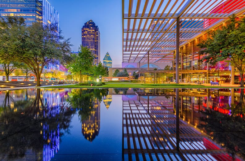Dallas, Texas, USA downtown cityscape at twilight.