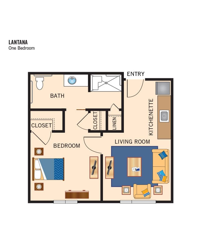Assisted Living 1 bedroom floor plan, The Watermark at Southpark Meadows