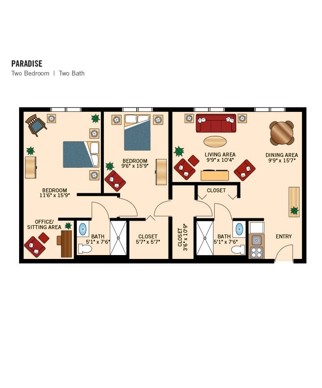 Assisted Living 2 bedroom, the fountains at boca ciega bay