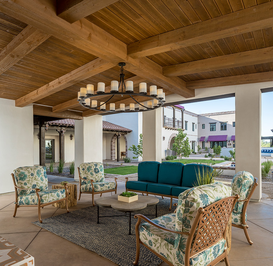 The Hacienda at the River A patio set in a covered patio space at The Hacienda at the River