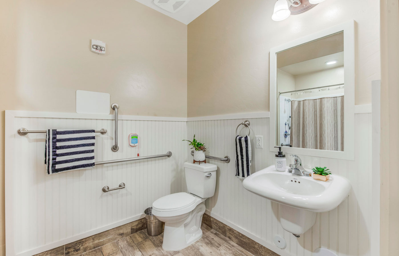 A model bathroom at The Hacienda at the River 