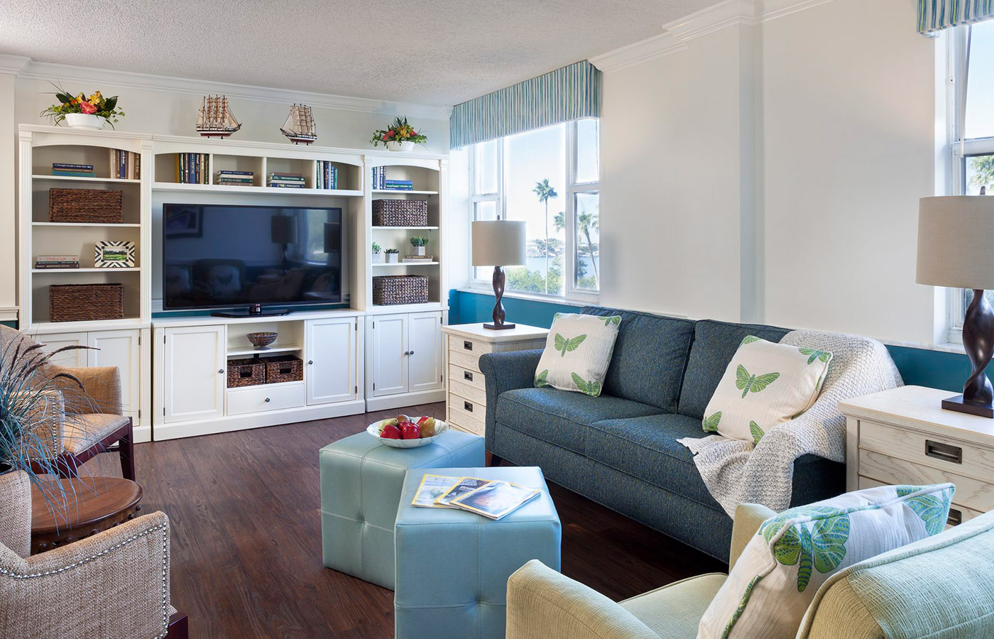 Loving room of the apartment with couch and tv 