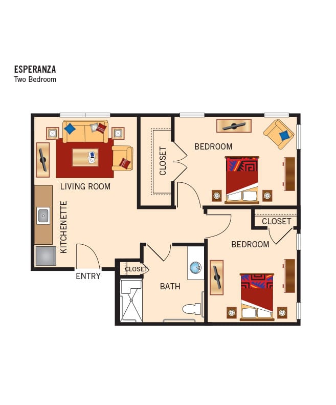 Assisted Living 2 bedroom floor plan, The Watermark at Southpark Meadows
