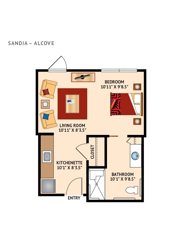 Assisted living, alcove floor plan at the Watermark at Cherry Hills