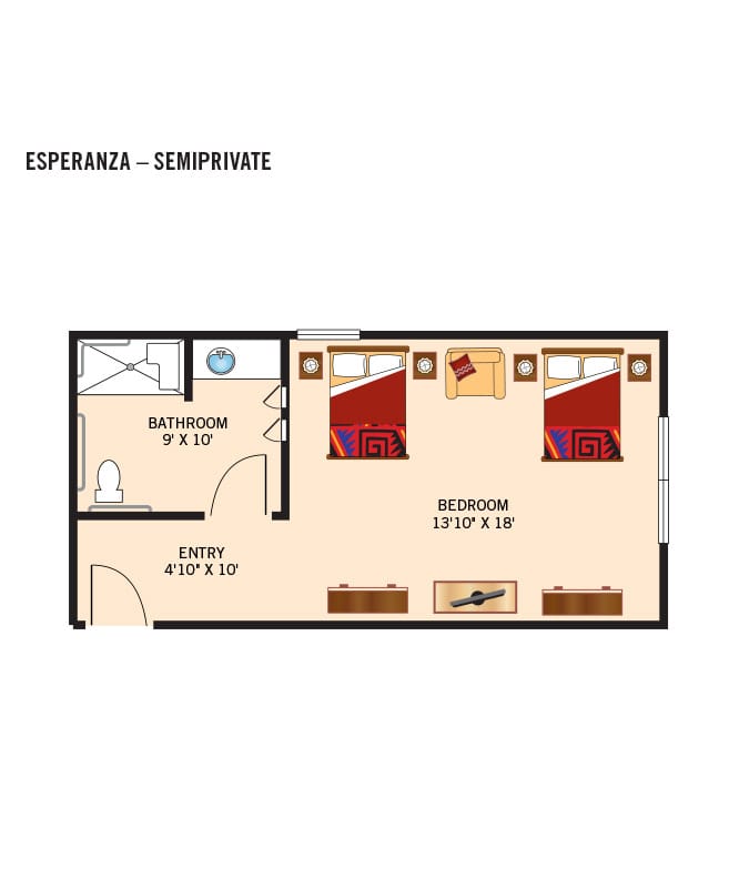 Memory care, semi-private 1 bedroom floor plan at the Watermark at Cherry Hills