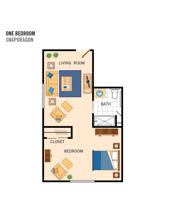 1 bedroom floor plan for independent and assisted living at the hacienda at the river in tucson, az