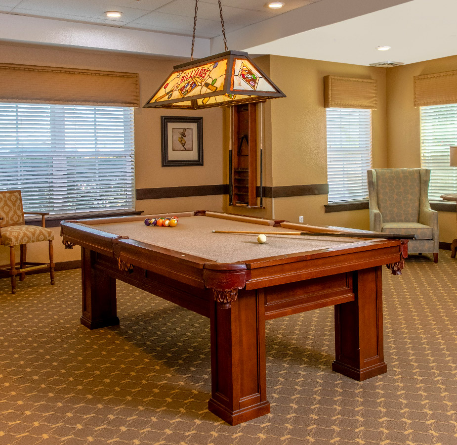 Amenities & Services The pool table room, with an antique chandelier overlooking the table