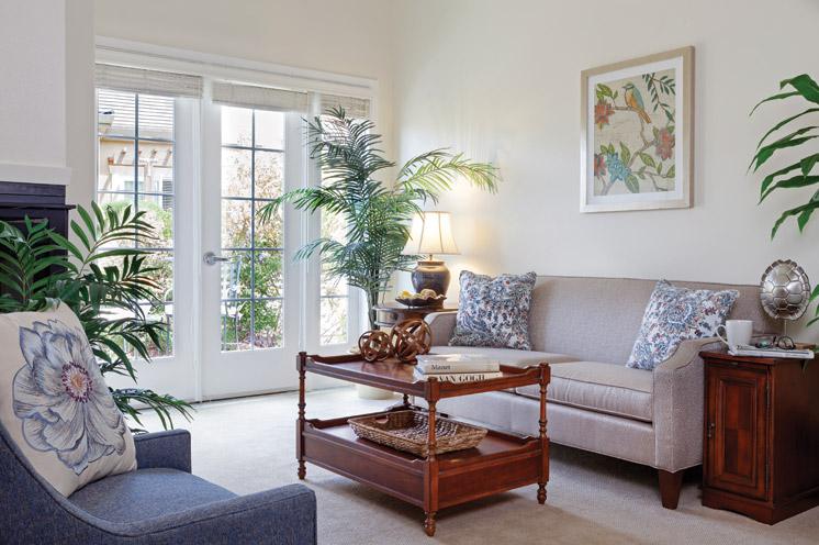 living room in one of the apartment at The Cottages of Carmel 