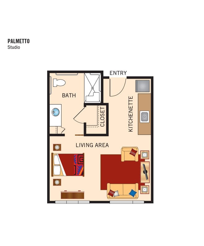 Assisted Living studio floor plan, The Watermark at Southpark Meadows