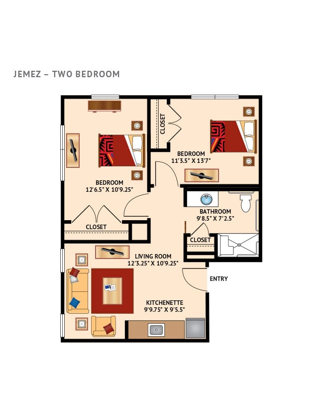 Assisted living1 bedroom floor plan at the Watermark at Cherry Hills