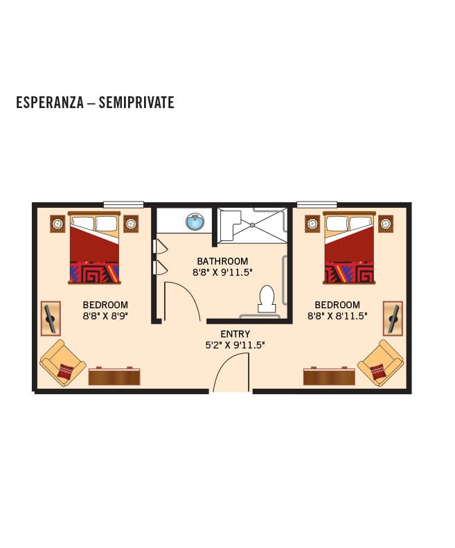 Memory care, semi-private 2 bedroom floor plan at the Watermark at Cherry Hills