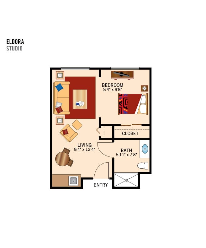 Assisted Living studio floor plan, St Andrews Village