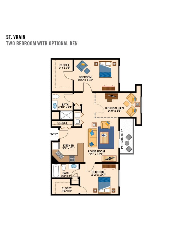 Independent Living 2 bedroom floor plan, St Andrews Village