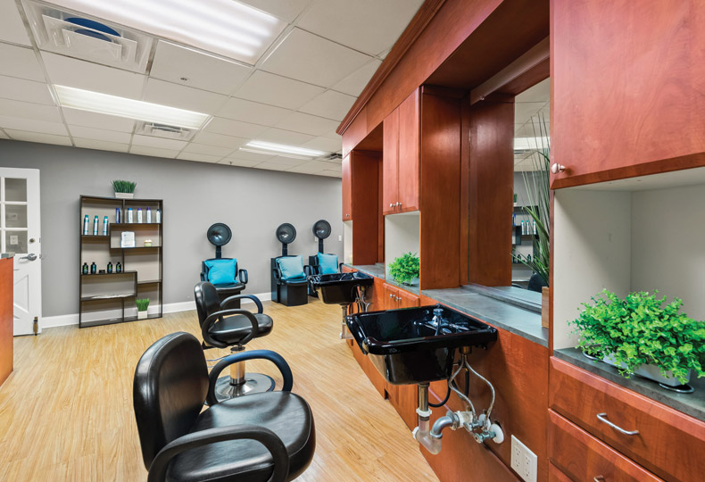 Salon Hair dresser chairs facing mirrors