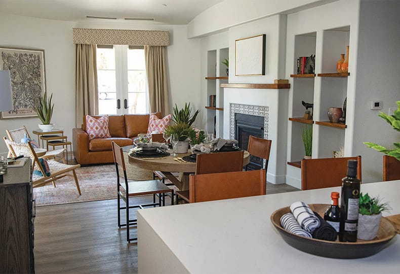 The Hacienda at the River Short Term Stays A living room in one of the model units at the Hacienda at the River in Tucson, Arizona