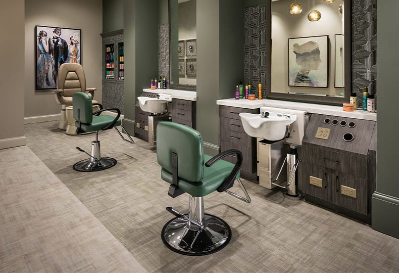 The Preston at the Park Cities Indulge Salon & Spa Salon chairs found in the on-site salon at the Preston at the Park Cities